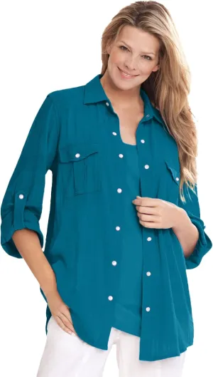 Woman Within Plus Size Cotton Gauze Bigshirt