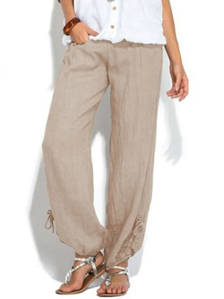 Women Casual High Waist Solid Color Button Yoga Harem Pants
