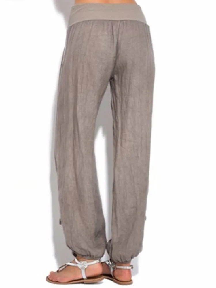 Women Casual High Waist Solid Color Button Yoga Harem Pants