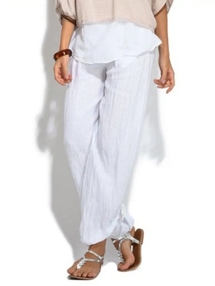 Women Casual High Waist Solid Color Button Yoga Harem Pants
