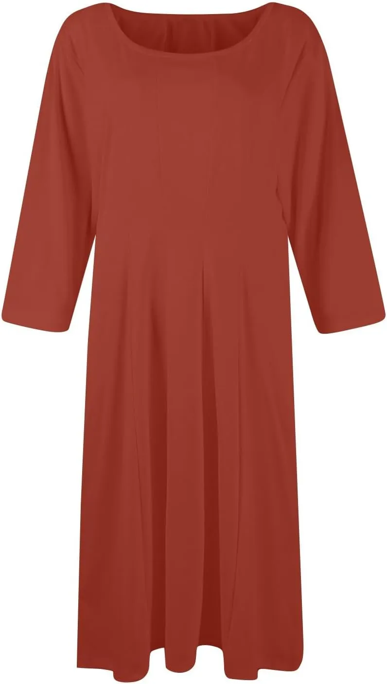 Women Fall Dresses Trendy 2024 Crewneck 3/4 Sleeve A Line Flowy Midi Dress with Pockets