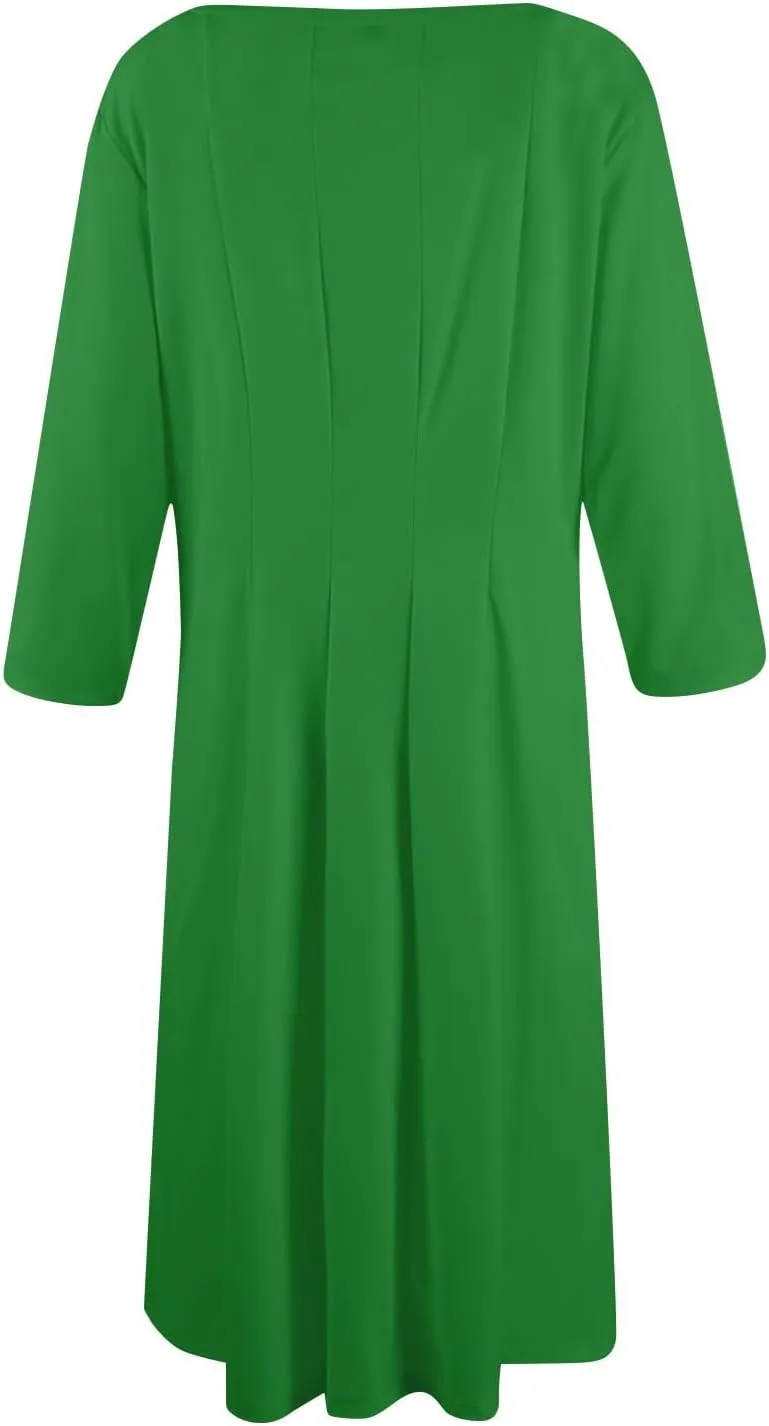Women Fall Dresses Trendy 2024 Crewneck 3/4 Sleeve A Line Flowy Midi Dress with Pockets