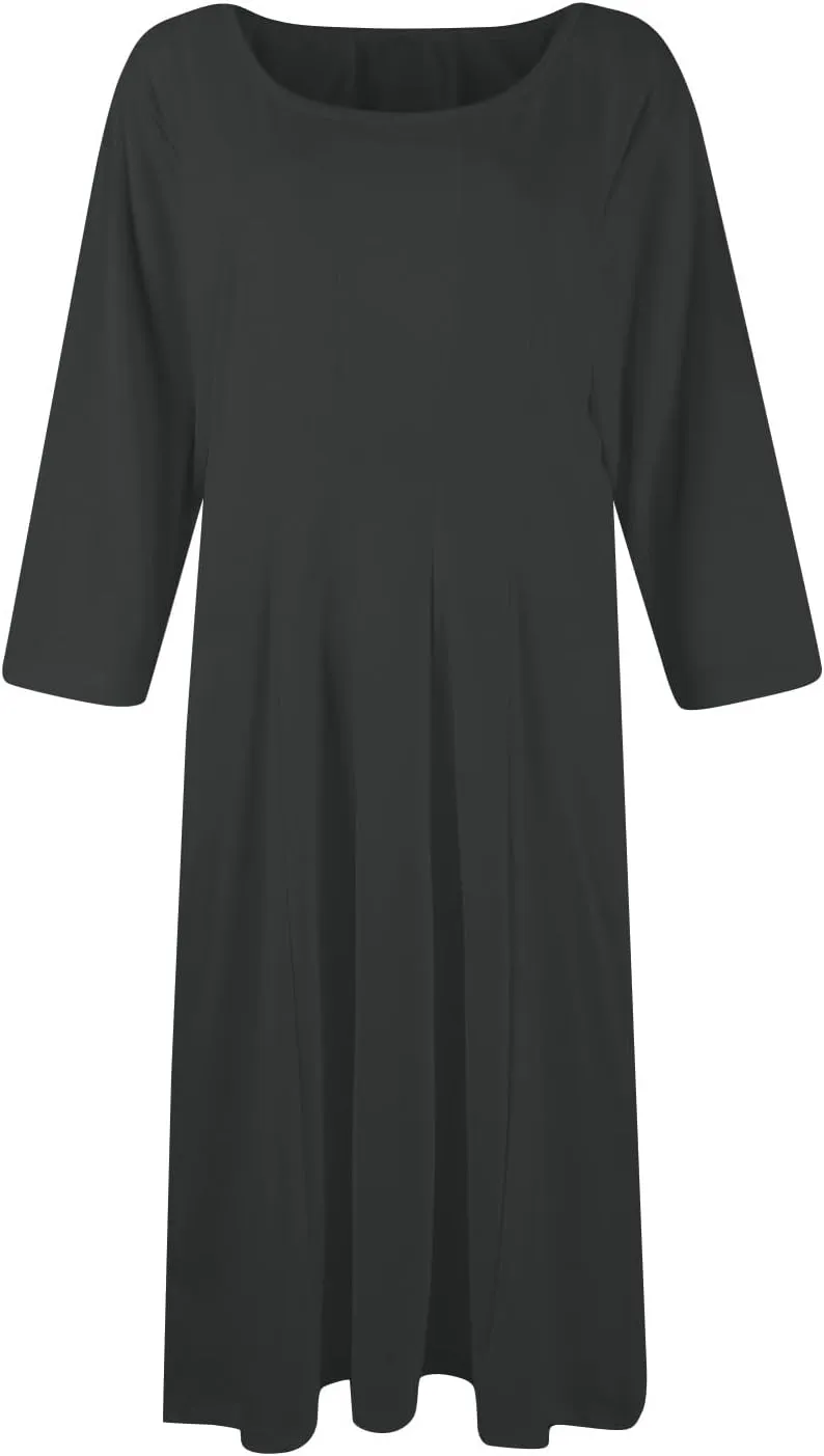Women Fall Dresses Trendy 2024 Crewneck 3/4 Sleeve A Line Flowy Midi Dress with Pockets