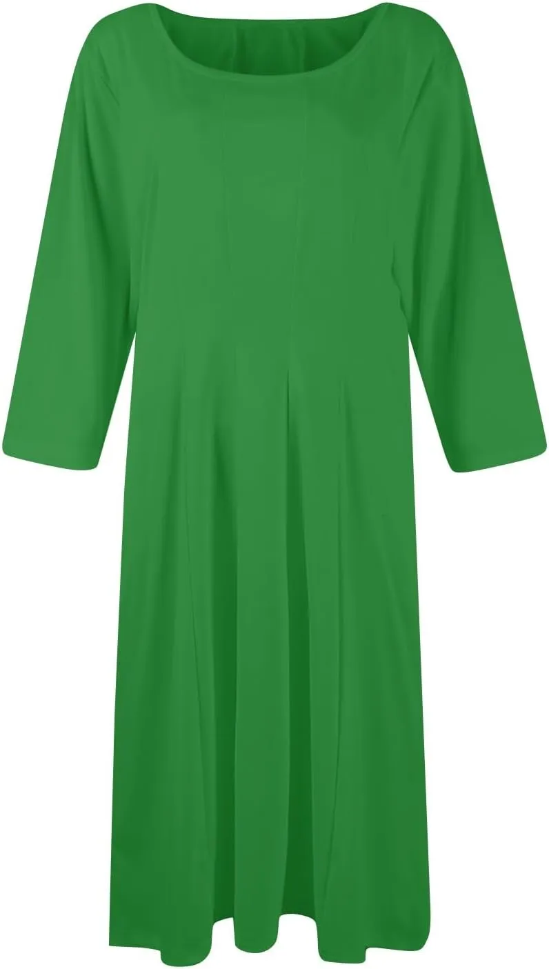 Women Fall Dresses Trendy 2024 Crewneck 3/4 Sleeve A Line Flowy Midi Dress with Pockets