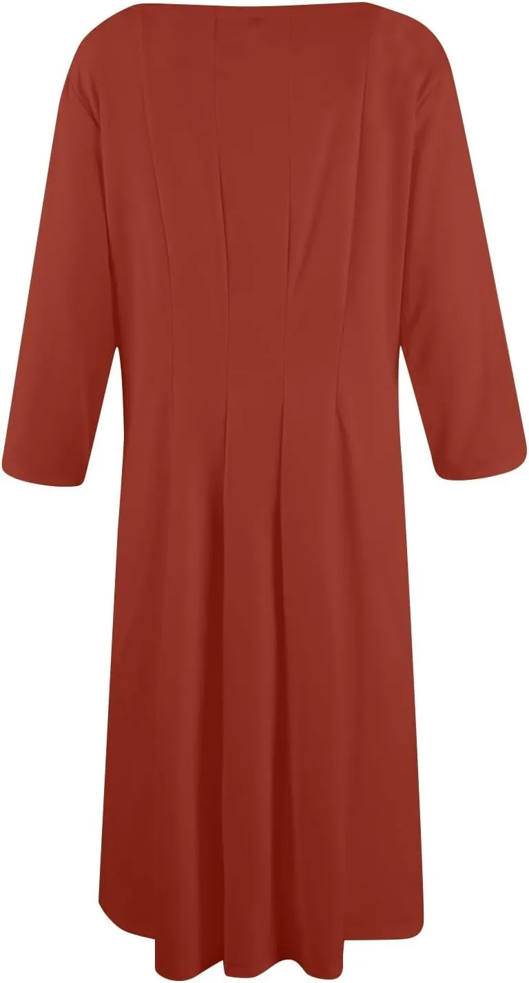 Women Fall Dresses Trendy 2024 Crewneck 3/4 Sleeve A Line Flowy Midi Dress with Pockets