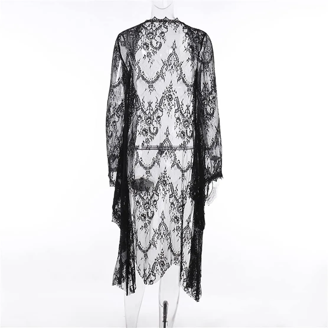Women Goth Tops Punk Cover Ups Mesh Crop Top See Through Sexy Long Sleeve Blouse Y2k Black Rave Outfit Festival