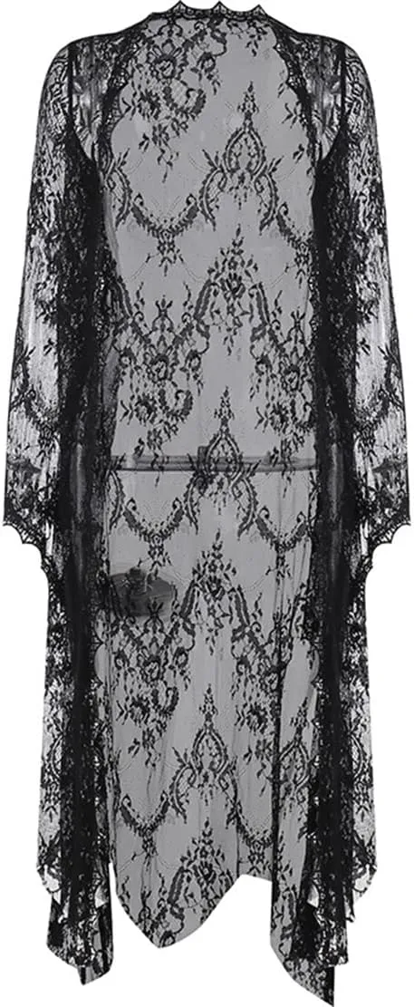 Women Goth Tops Punk Cover Ups Mesh Crop Top See Through Sexy Long Sleeve Blouse Y2k Black Rave Outfit Festival
