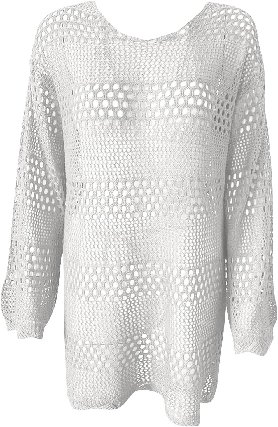 Women Hollow Crochet Coverup Mini Dress Summer Beach Vacation Tunic Dresses Casual Loose Fit Swimsuit Cover Ups