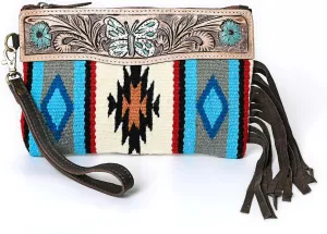 Women Monarch Mini Woolen Western Handmade Clutch Wallet- Zipper Foldover Clutch