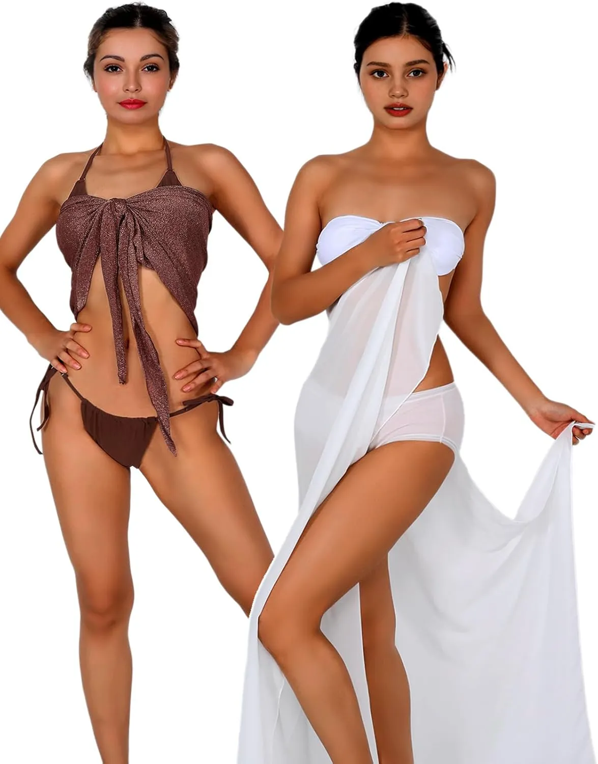 Women Sarong Swimsuit Coverups Beach Cover Up Bikini Sheer Short and Long Skirt Chiffon for Swimwear 2 Pieces