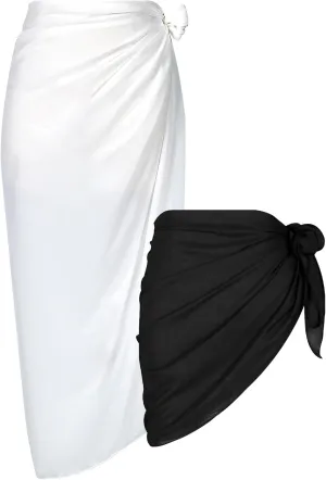 Women Sarong Swimsuit Coverups Beach Cover Up Bikini Sheer Short and Long Skirt Chiffon for Swimwear 2 Pieces