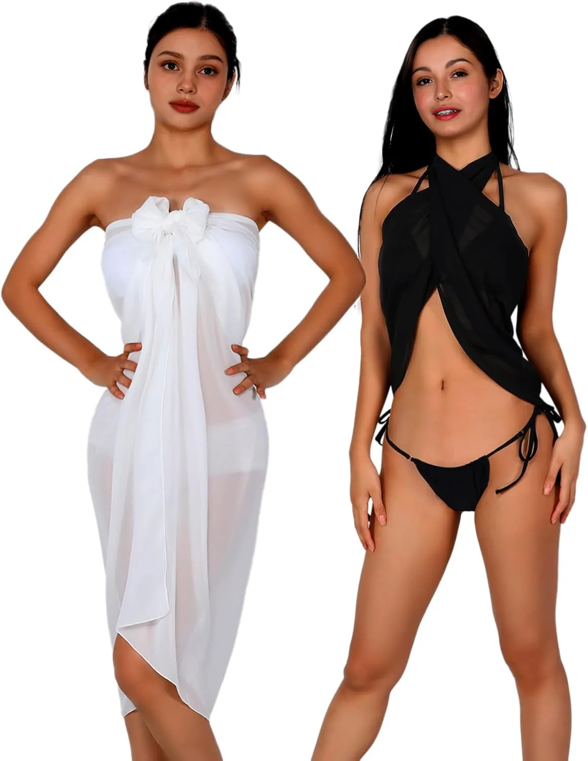 Women Sarong Swimsuit Coverups Beach Cover Up Bikini Sheer Short and Long Skirt Chiffon for Swimwear 2 Pieces