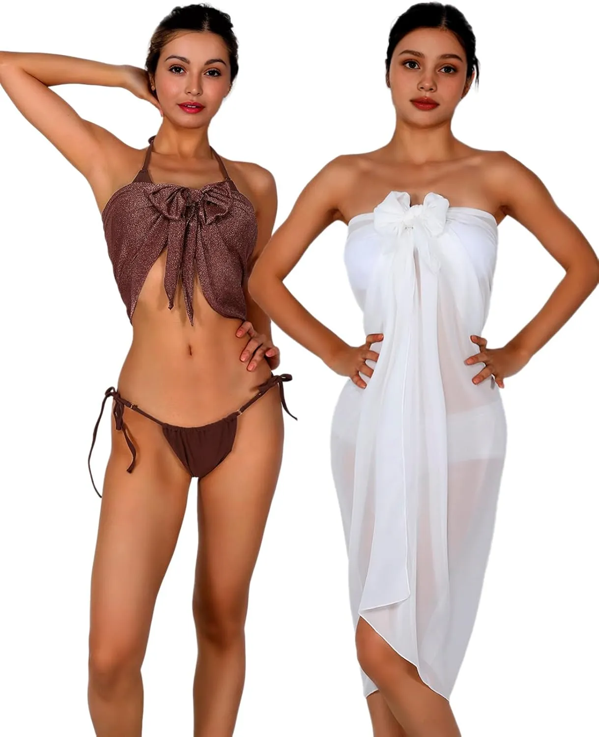 Women Sarong Swimsuit Coverups Beach Cover Up Bikini Sheer Short and Long Skirt Chiffon for Swimwear 2 Pieces