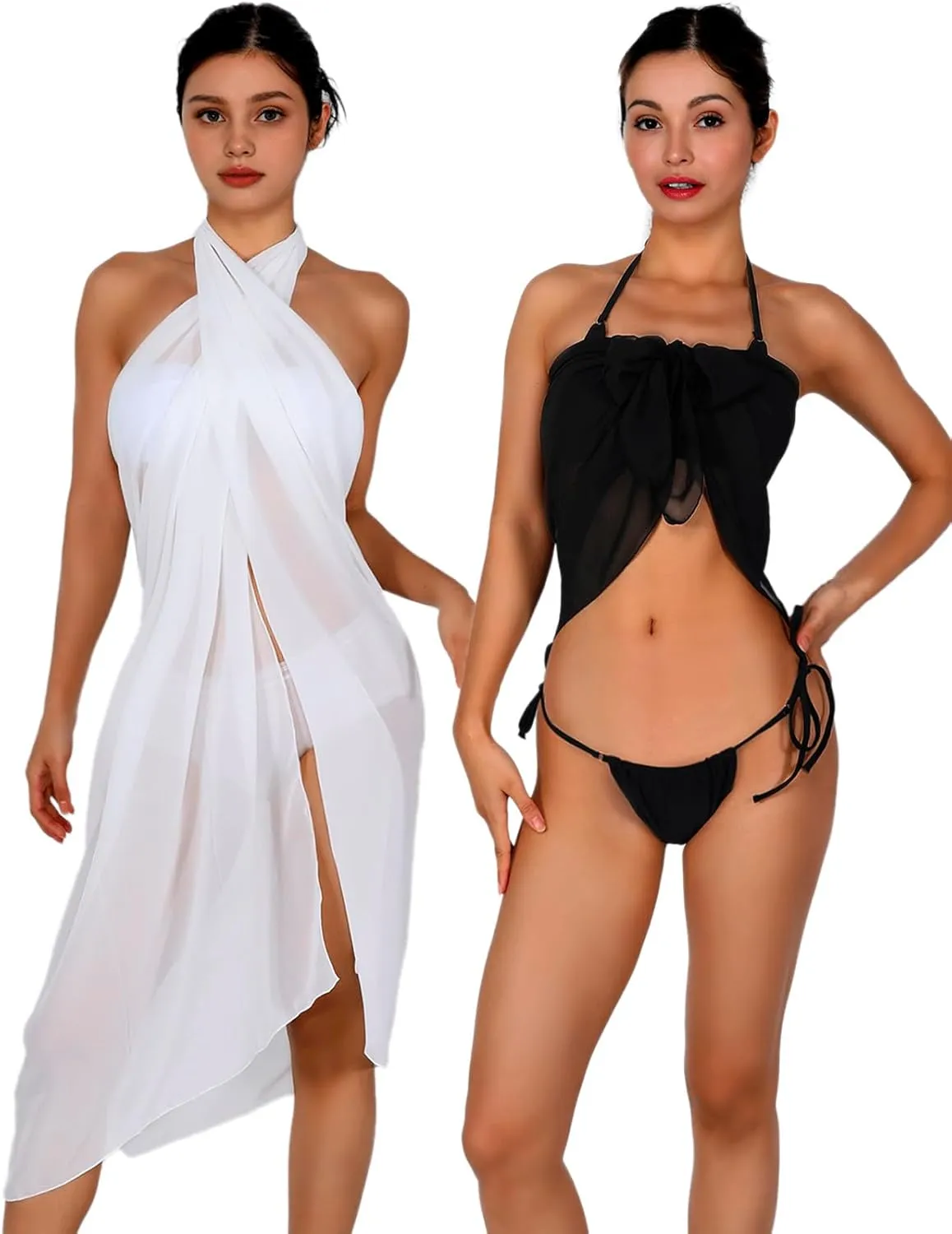Women Sarong Swimsuit Coverups Beach Cover Up Bikini Sheer Short and Long Skirt Chiffon for Swimwear 2 Pieces