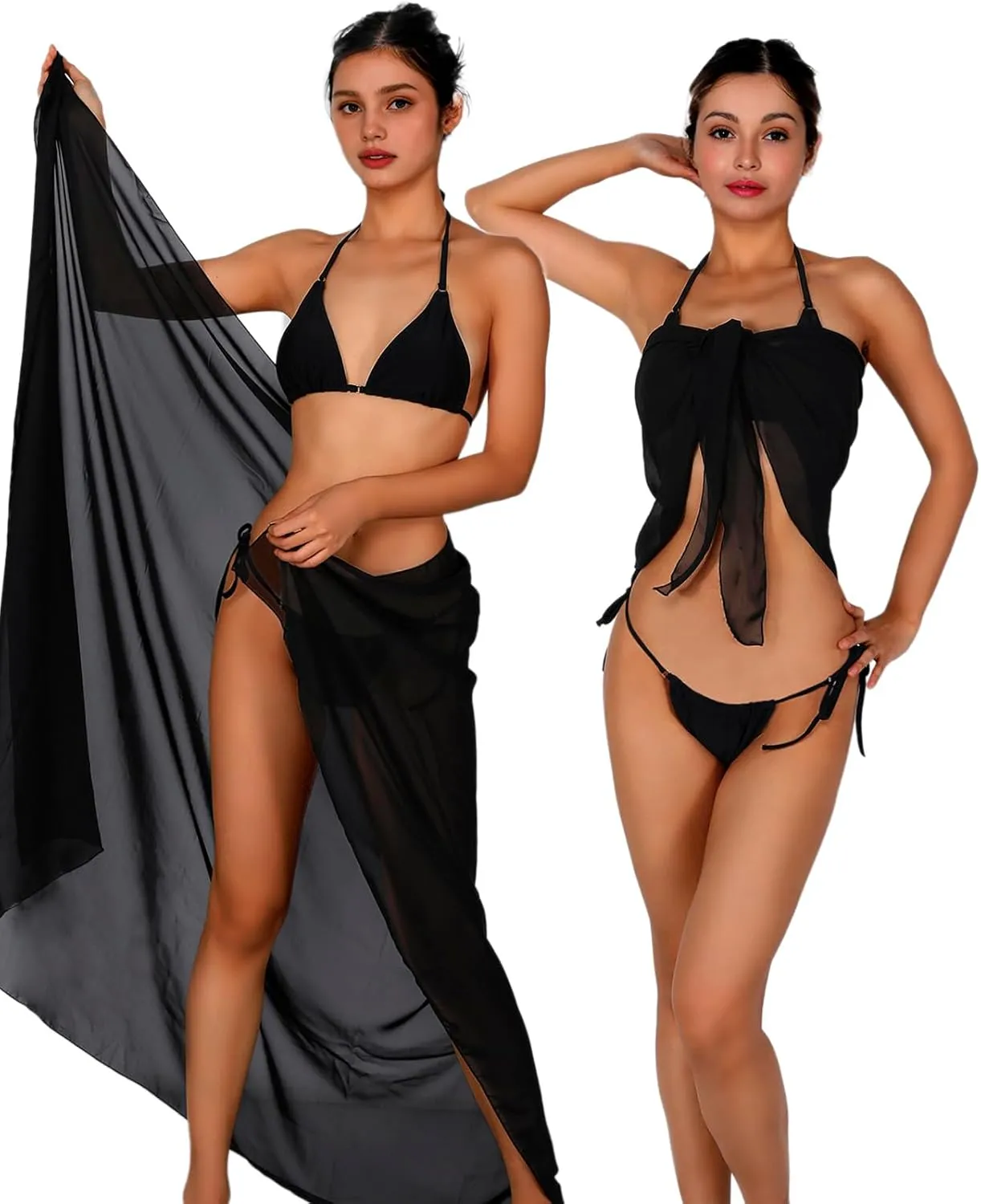 Women Sarong Swimsuit Coverups Beach Cover Up Bikini Sheer Short and Long Skirt Chiffon for Swimwear 2 Pieces