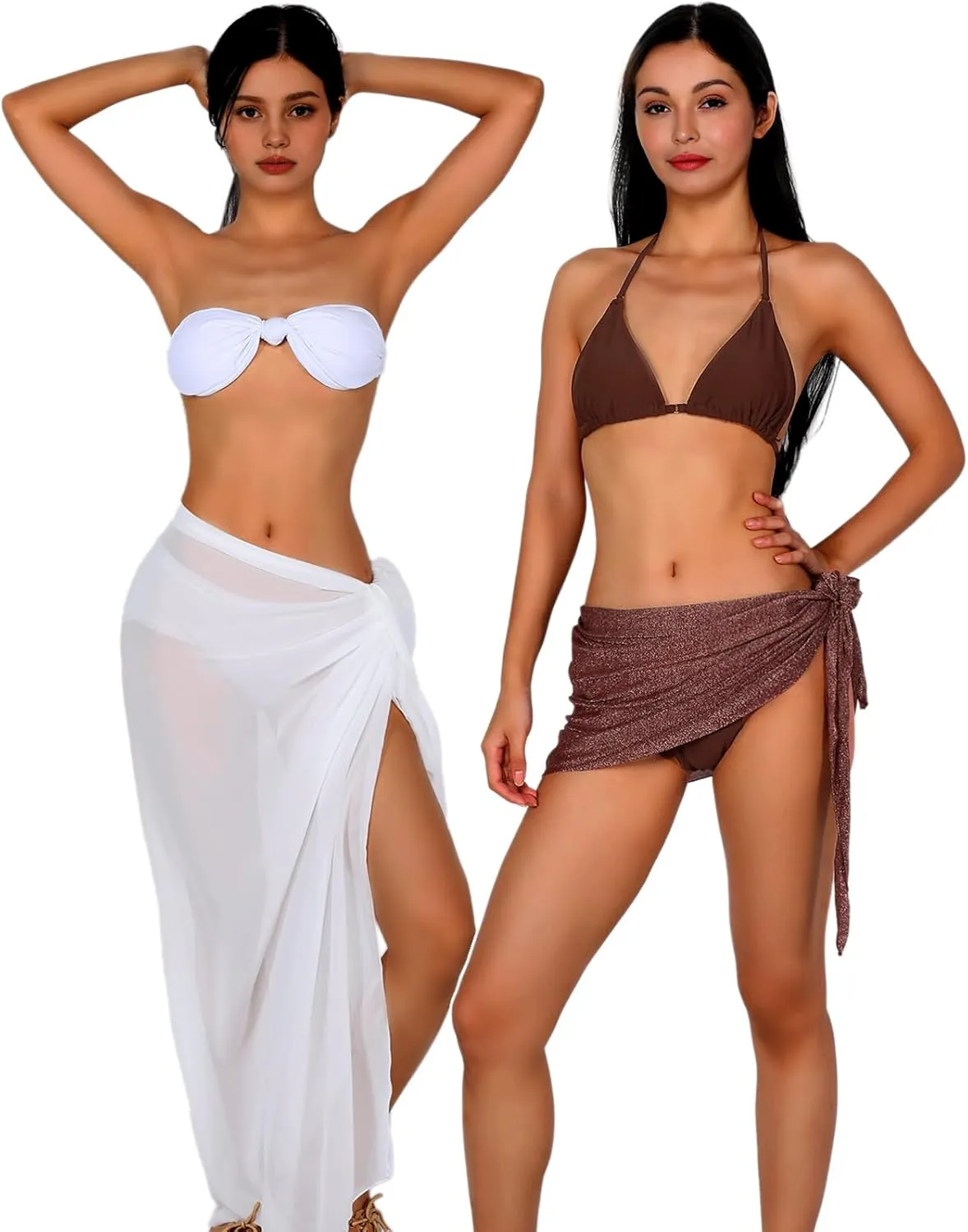 Women Sarong Swimsuit Coverups Beach Cover Up Bikini Sheer Short and Long Skirt Chiffon for Swimwear 2 Pieces