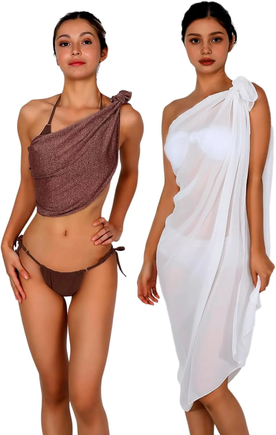 Women Sarong Swimsuit Coverups Beach Cover Up Bikini Sheer Short and Long Skirt Chiffon for Swimwear 2 Pieces