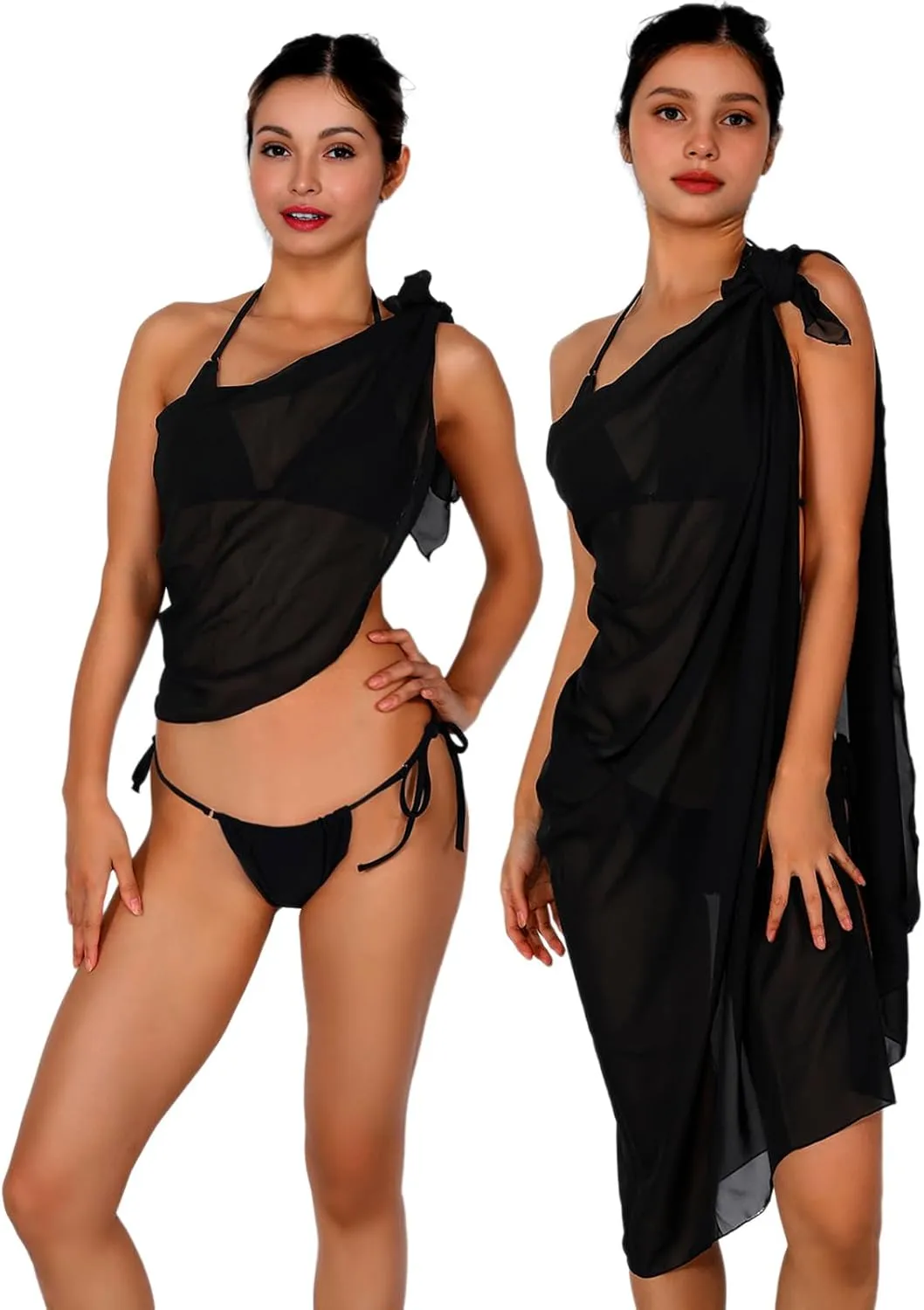 Women Sarong Swimsuit Coverups Beach Cover Up Bikini Sheer Short and Long Skirt Chiffon for Swimwear 2 Pieces