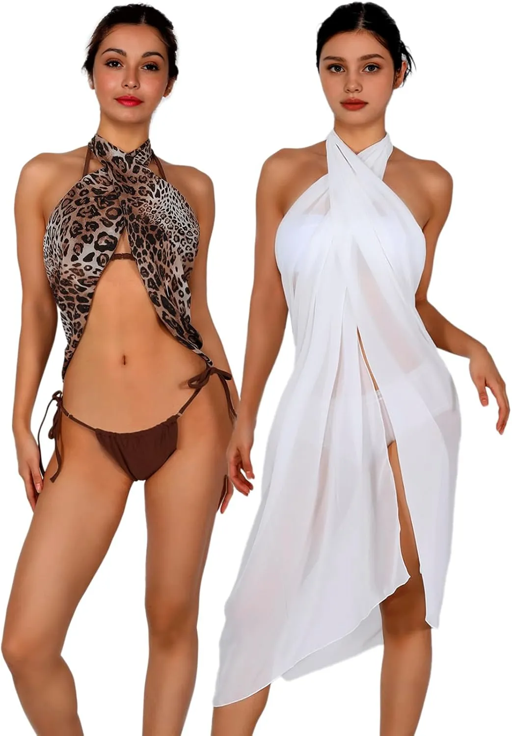 Women Sarong Swimsuit Coverups Beach Cover Up Bikini Sheer Short and Long Skirt Chiffon for Swimwear 2 Pieces