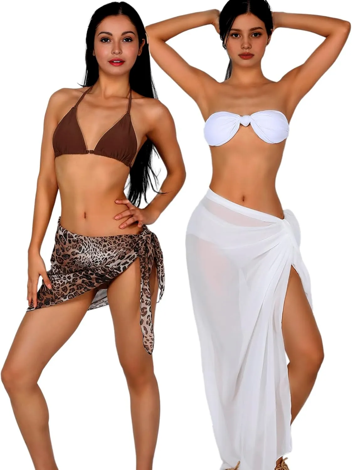 Women Sarong Swimsuit Coverups Beach Cover Up Bikini Sheer Short and Long Skirt Chiffon for Swimwear 2 Pieces