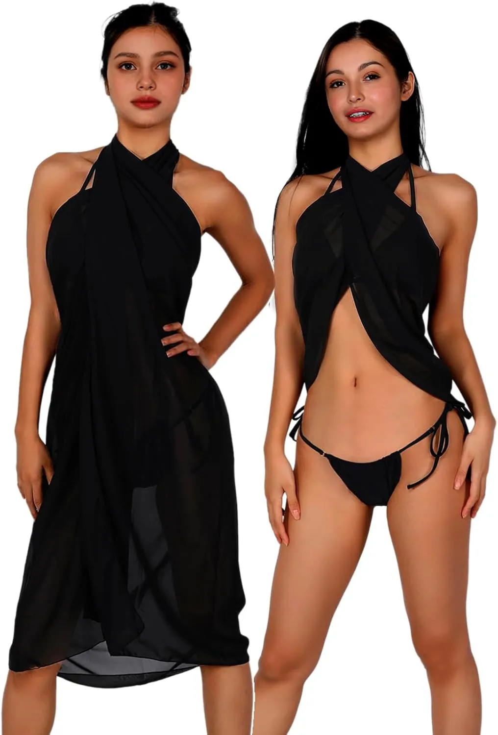 Women Sarong Swimsuit Coverups Beach Cover Up Bikini Sheer Short and Long Skirt Chiffon for Swimwear 2 Pieces