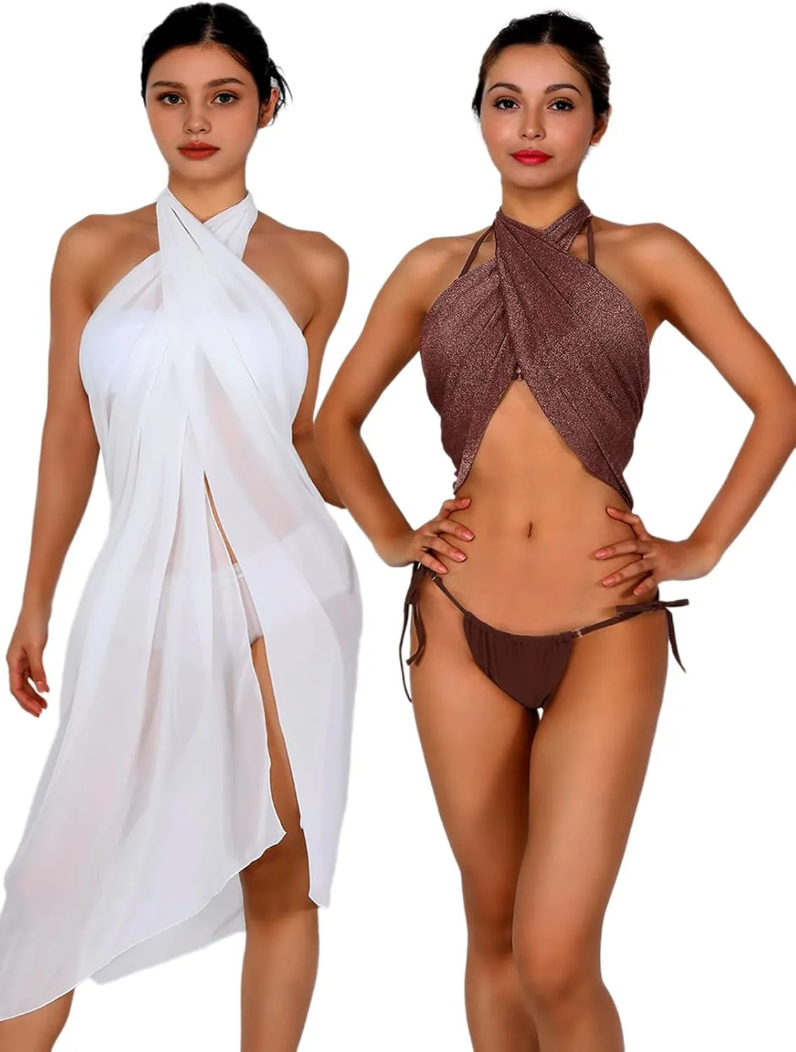 Women Sarong Swimsuit Coverups Beach Cover Up Bikini Sheer Short and Long Skirt Chiffon for Swimwear 2 Pieces