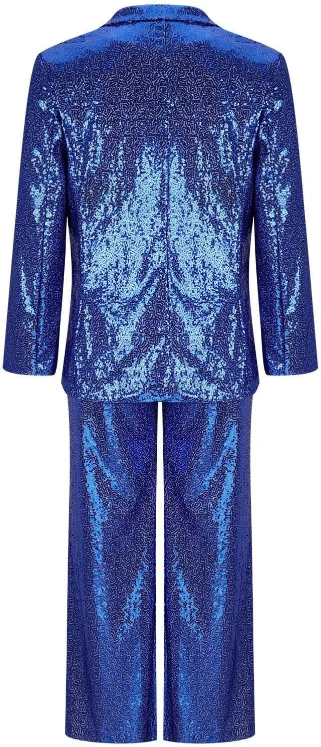 Women Sequin Blazer Sets Formal Prom Glitter Pants Suits Sparkly Jackets Wedding Evening Party 2 Piece Outfits