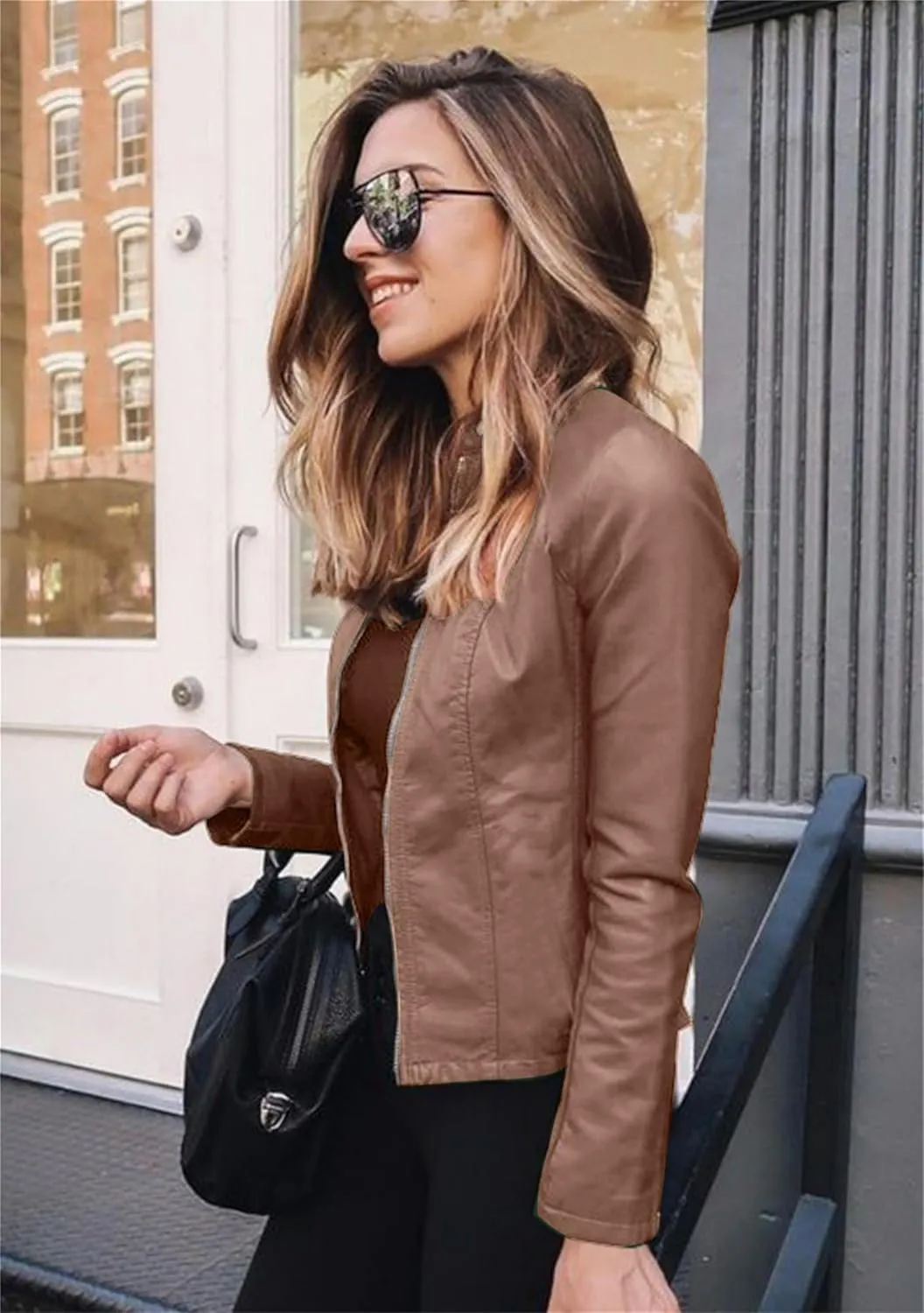 Women Solid Color Long Sleeve Jackets Stand Collar Zipper Coat Slim Casual Work Blazer
