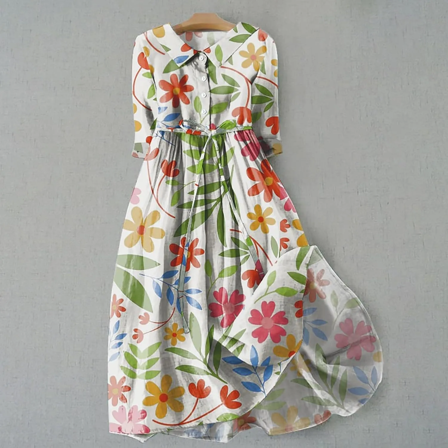 Women Summer Dress Casual 2025 Trendy Lace Up Long Sundress Button Boho Sun Dresses Vacation Beach Flowy Dress