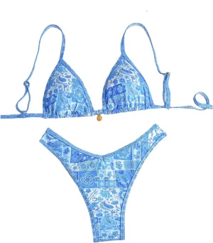 Women's 2 Piece Bikini Set Y2k Floral Triangle Tie Back Swimsuits Bathing Suit