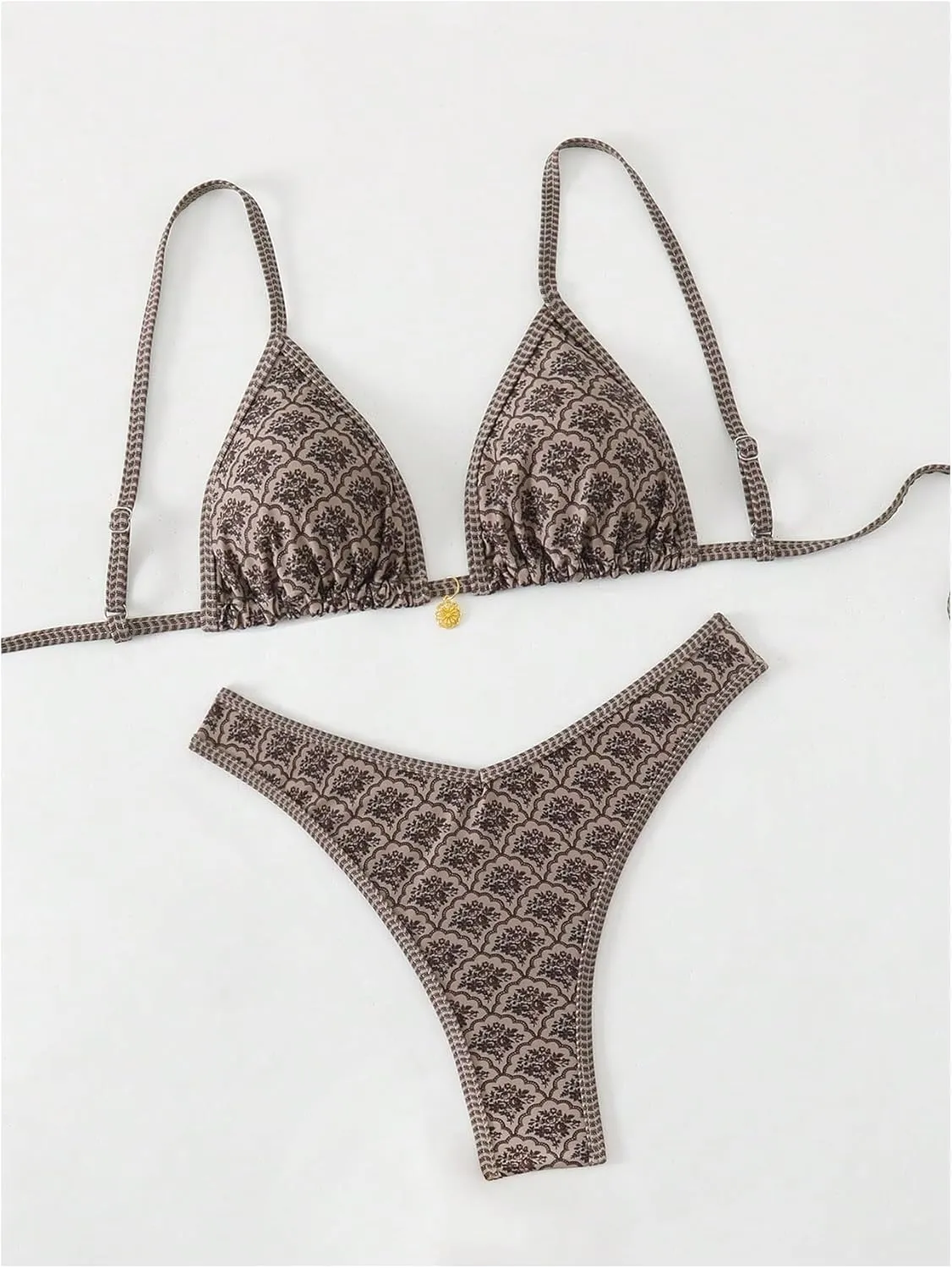 Women's 2 Piece Bikini Set Y2k Floral Triangle Tie Back Swimsuits Bathing Suit