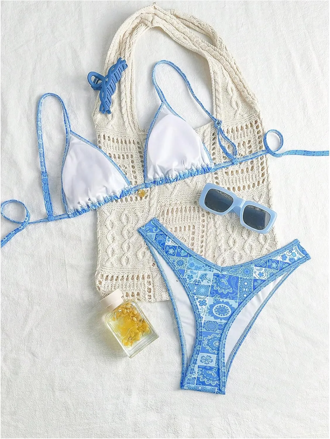 Women's 2 Piece Bikini Set Y2k Floral Triangle Tie Back Swimsuits Bathing Suit
