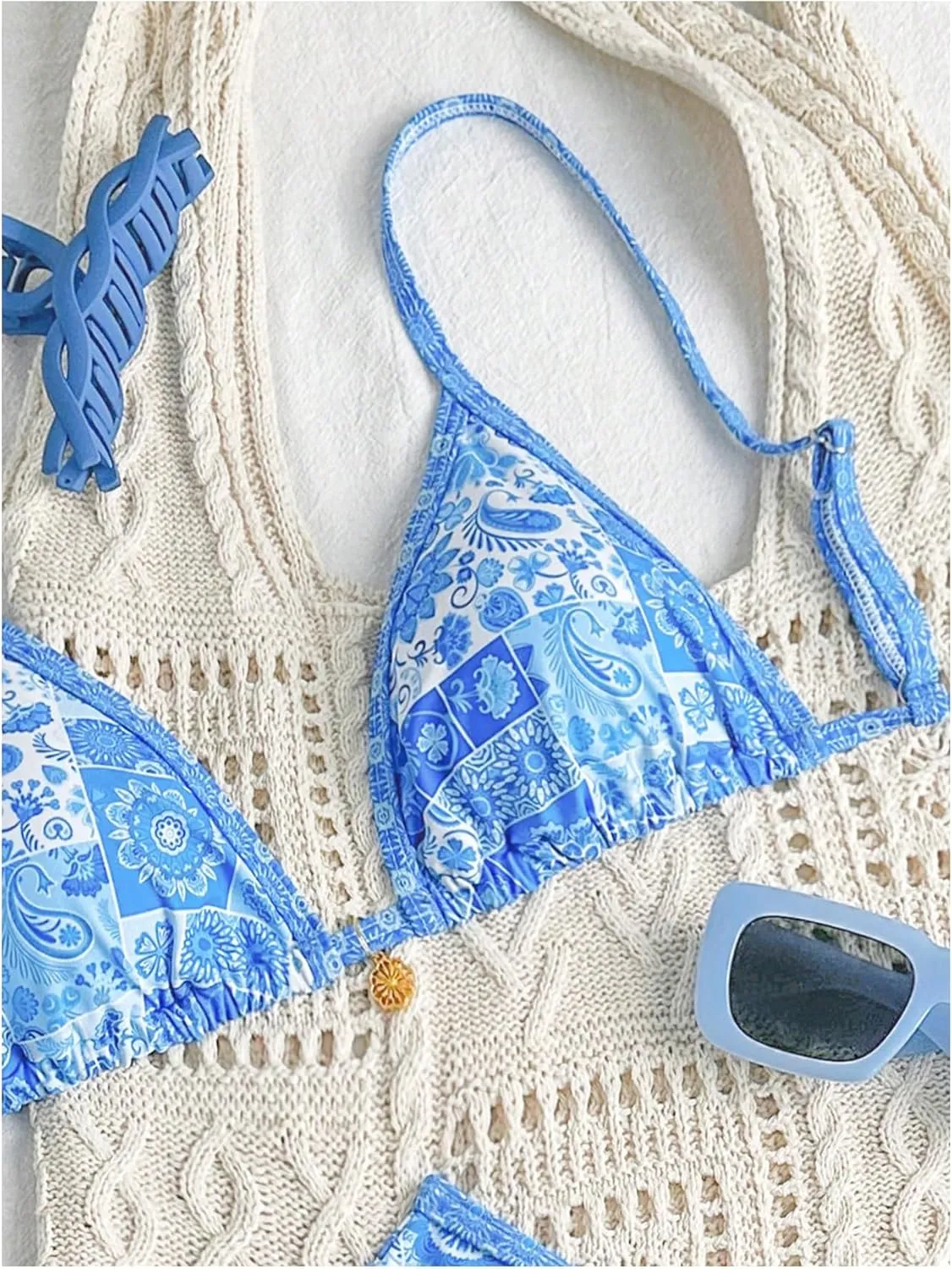 Women's 2 Piece Bikini Set Y2k Floral Triangle Tie Back Swimsuits Bathing Suit