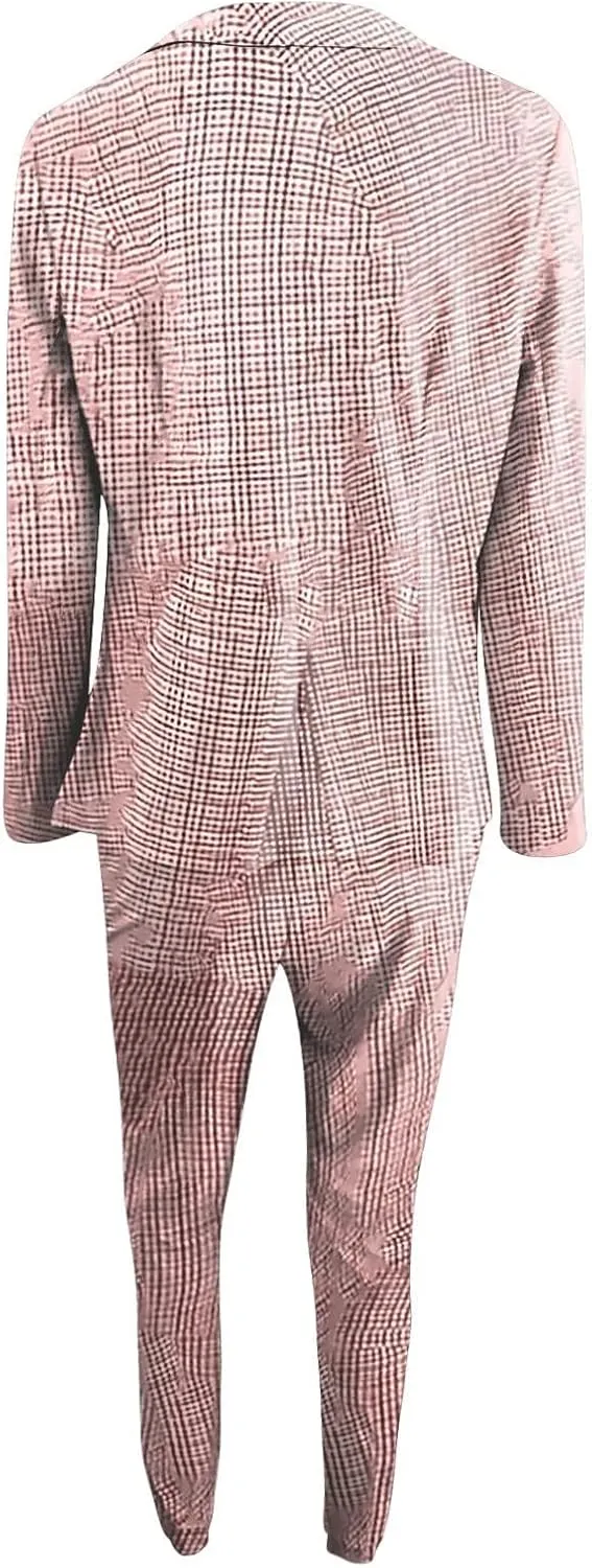 Women's 2 Piece Blazer Set Casual Plaid Blazer Jackets & Drawstring Leggings Pants Suits Business Casual Outfits