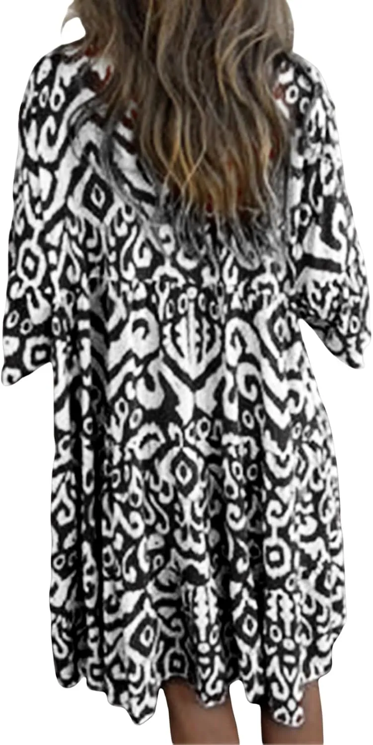 Women's Beach Cover Ups Sundress Casual V Neck Short Sleeve Boho Floral Print Flowy Maxi Summer Dresses