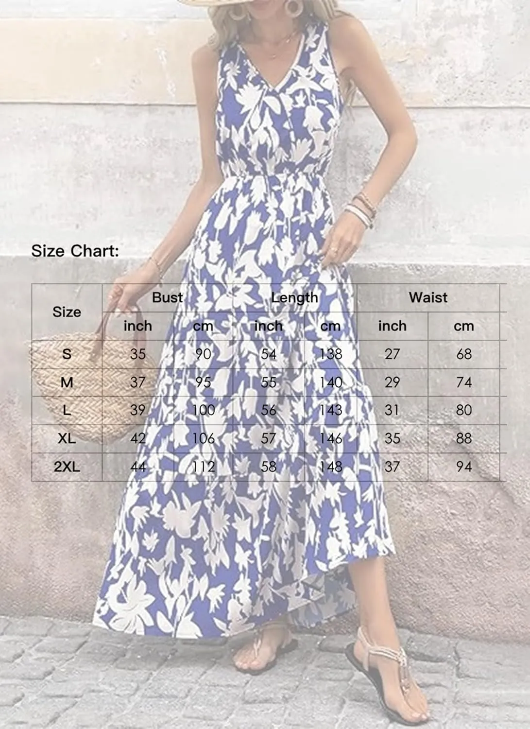 Women's Boho Floral Sleeveless A Line Dress Casual V Neck Flowy Maxi Sundress Summer Beach Vacation Clothes 2025