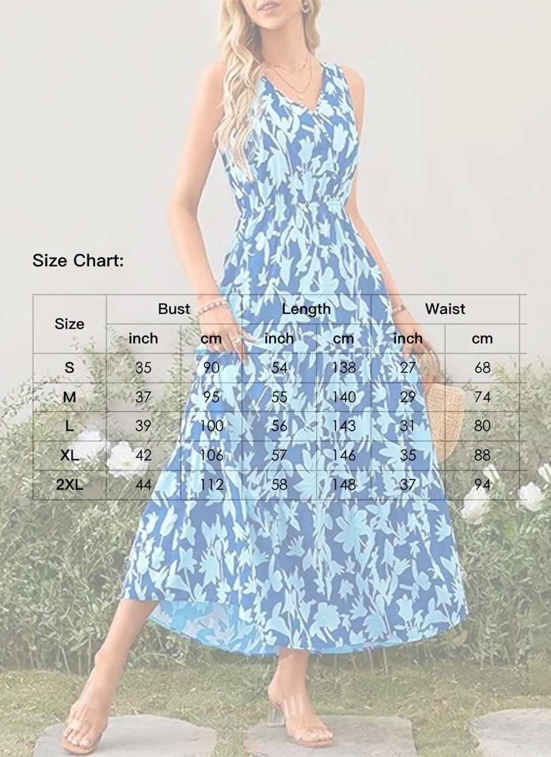 Women's Boho Floral Sleeveless A Line Dress Casual V Neck Flowy Maxi Sundress Summer Beach Vacation Clothes 2025