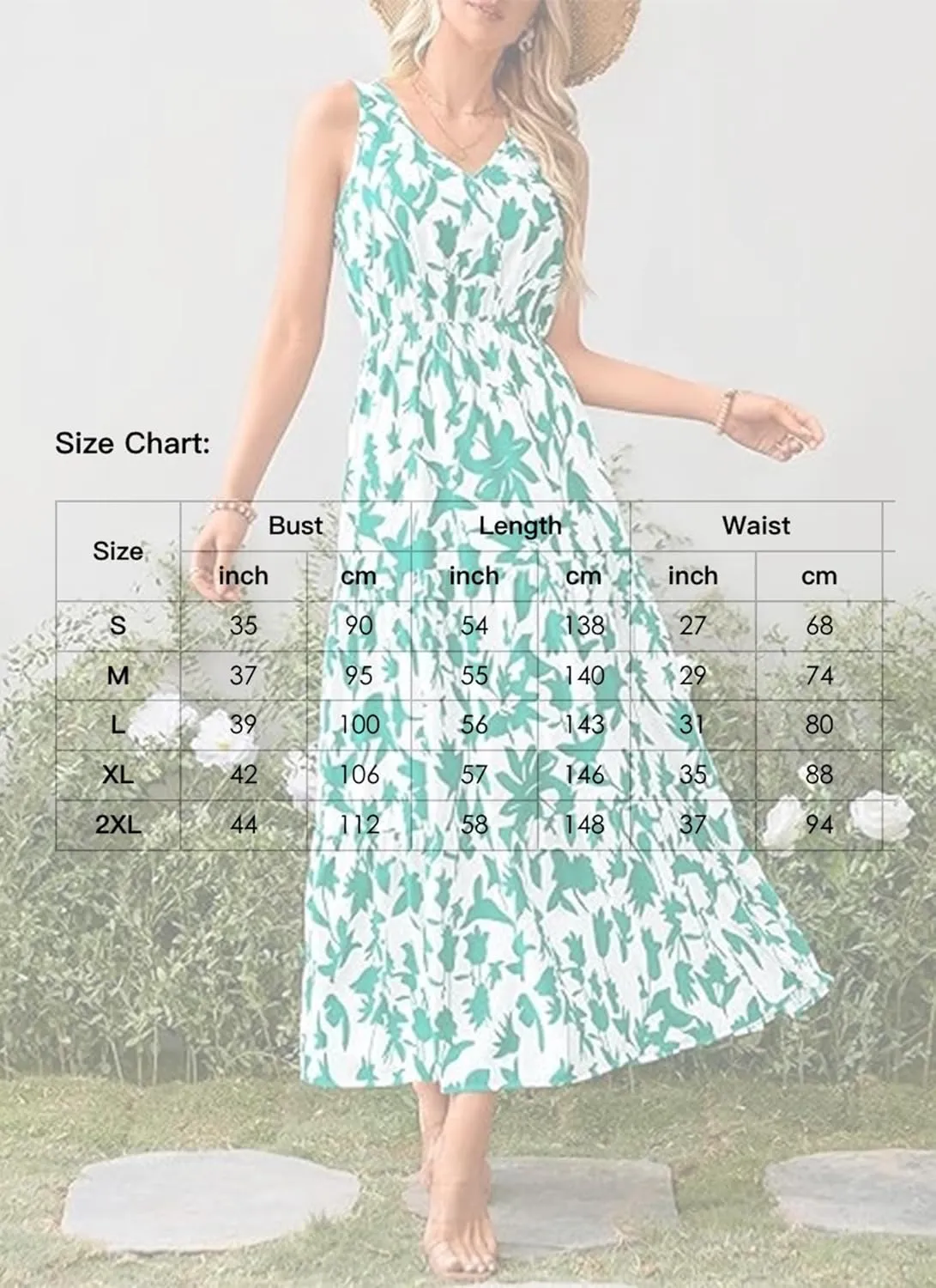 Women's Boho Floral Sleeveless A Line Dress Casual V Neck Flowy Maxi Sundress Summer Beach Vacation Clothes 2025