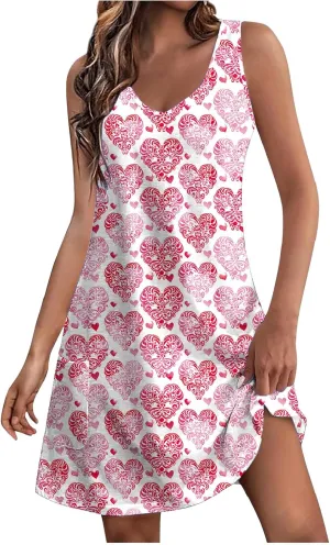 Women's Casual Boho Tank Dress Summer Beach Sundress Vintage Floral Printed A-Line Dresses Elegant Midi Sundresses