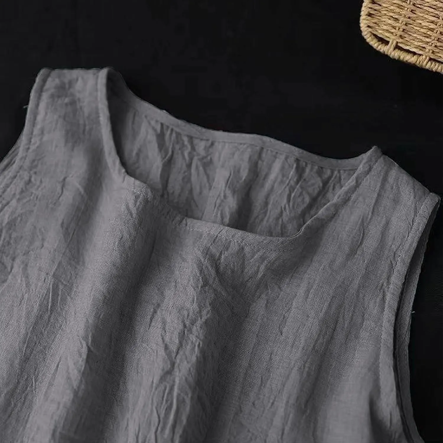 Womens Casual Cotton Linen Sleeveless Midi Dress Plus Size Loose Fit Flowy Tank Tops Dress Summer Beach Long Dresses