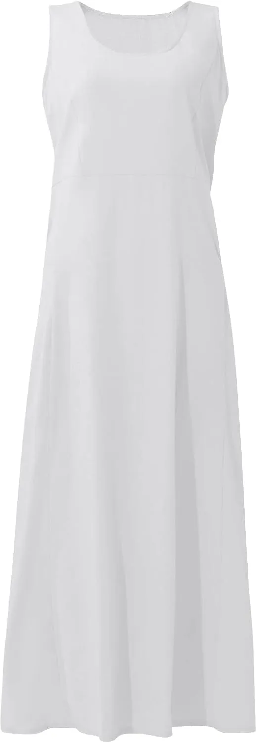 Womens Casual Summer Dresses 2025 Cotton Linen Sleeveless V Neck Maxi Dress Flowy Plus Size Long Dress with Pockets