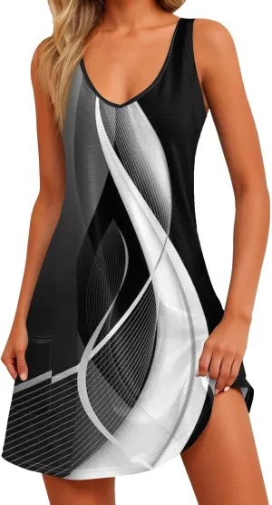Women's Casual Sundress with Pockets 2025 Summer Boho Beach Dress V Neck Loose Tank Dresses