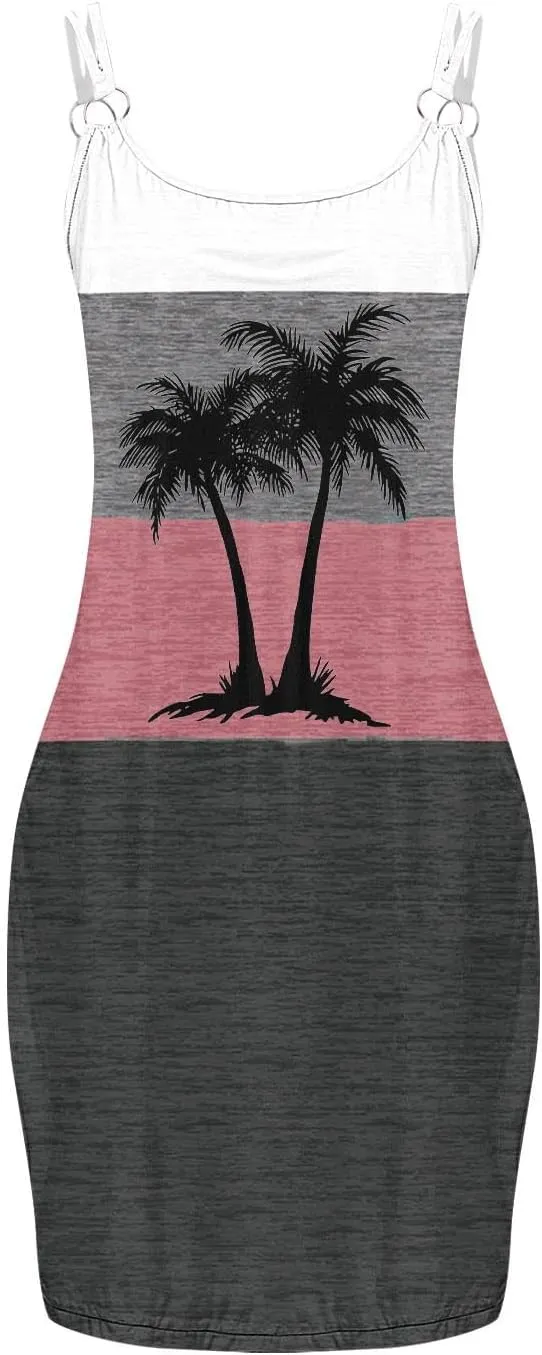 Womens Coconut Sunset Print Tank Dress with Pockets Summer Casual Sleeveless Beach Cover Ups Floral Beach Sundress