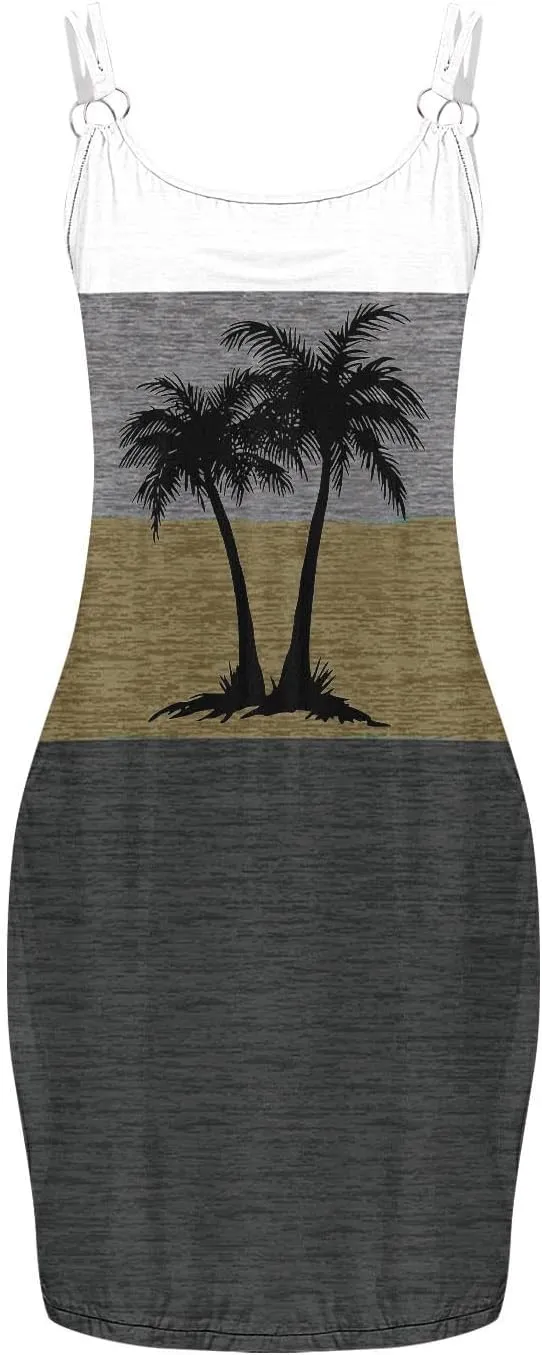 Womens Coconut Sunset Print Tank Dress with Pockets Summer Casual Sleeveless Beach Cover Ups Floral Beach Sundress