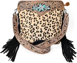 Womens Cowhide Hairon Leather Crossbody Shoulder Bag with Strap Messenger Style Western Fringe Leather Sling Bag
