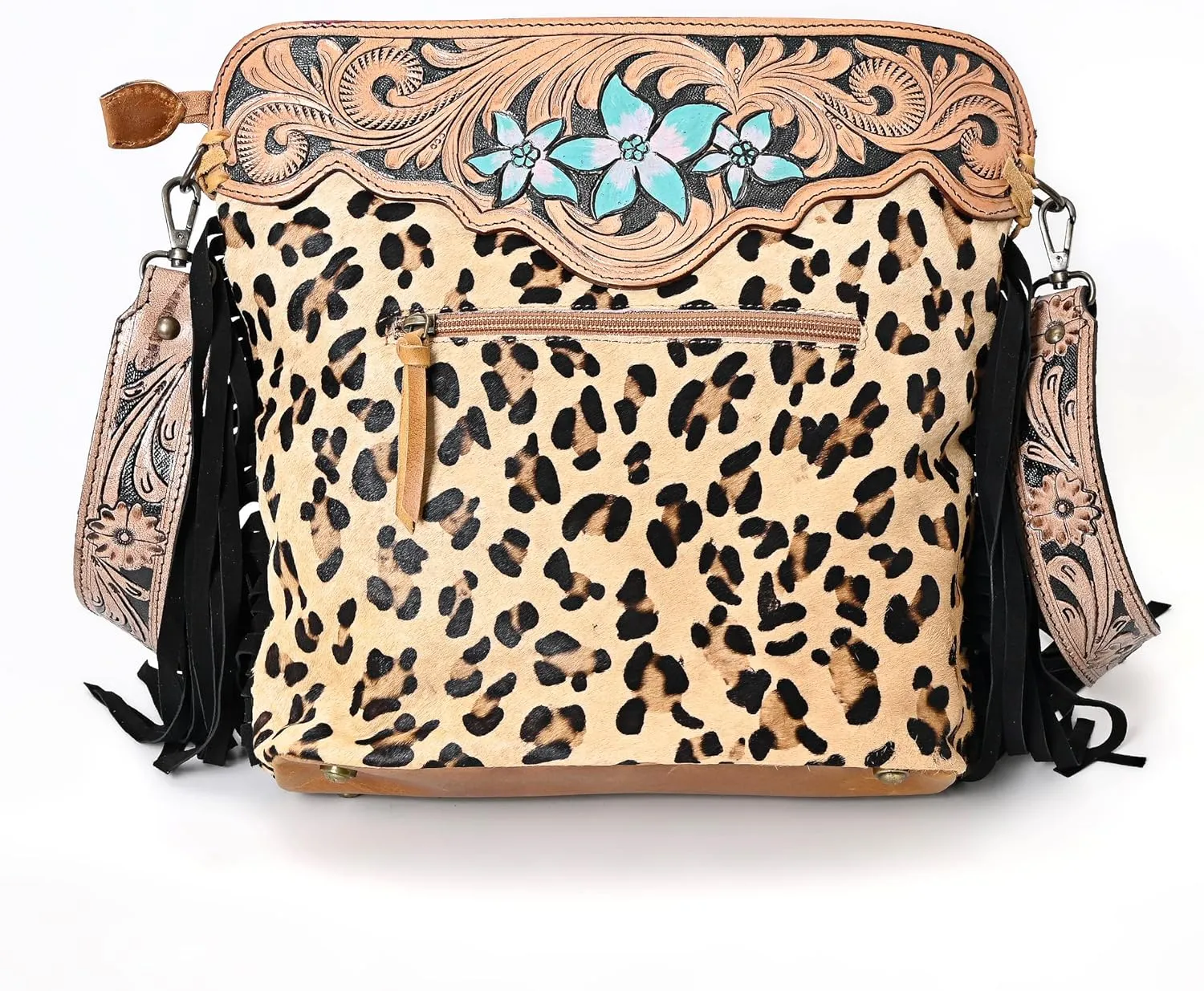 Womens Cowhide Hairon Leather Crossbody Shoulder Bag with Strap Messenger Style Western Fringe Leather Sling Bag