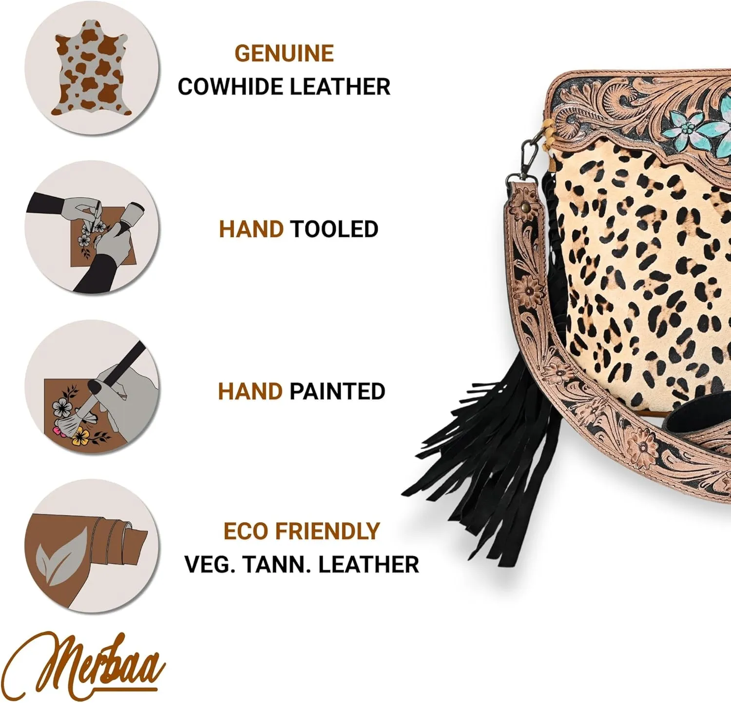 Womens Cowhide Hairon Leather Crossbody Shoulder Bag with Strap Messenger Style Western Fringe Leather Sling Bag