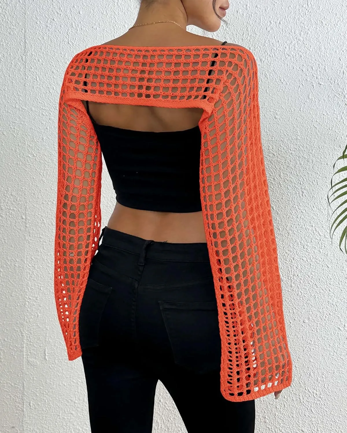 Womens Crochet Crop Tops Y2k Knit Shrug Sweater Hollow Out Long Sleeve Bikini See Through Cover Ups