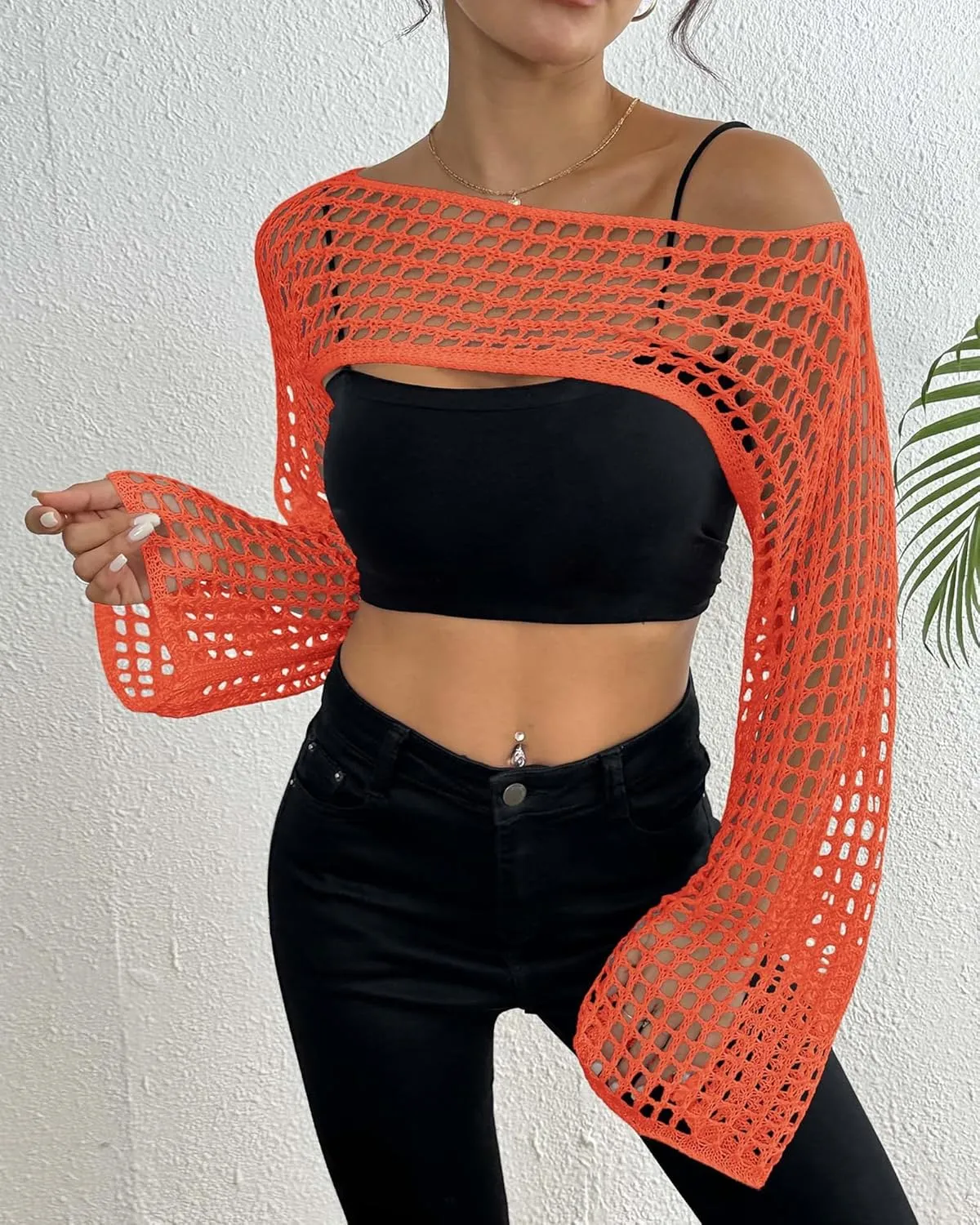 Womens Crochet Crop Tops Y2k Knit Shrug Sweater Hollow Out Long Sleeve Bikini See Through Cover Ups