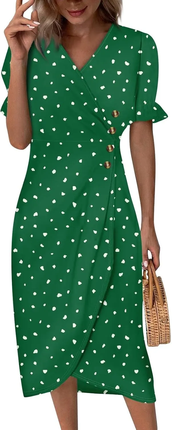 Womens Dresses Summer Womens Summer Dresses Casual Boho Puff Sleeve Midi Dresses for Women Cute